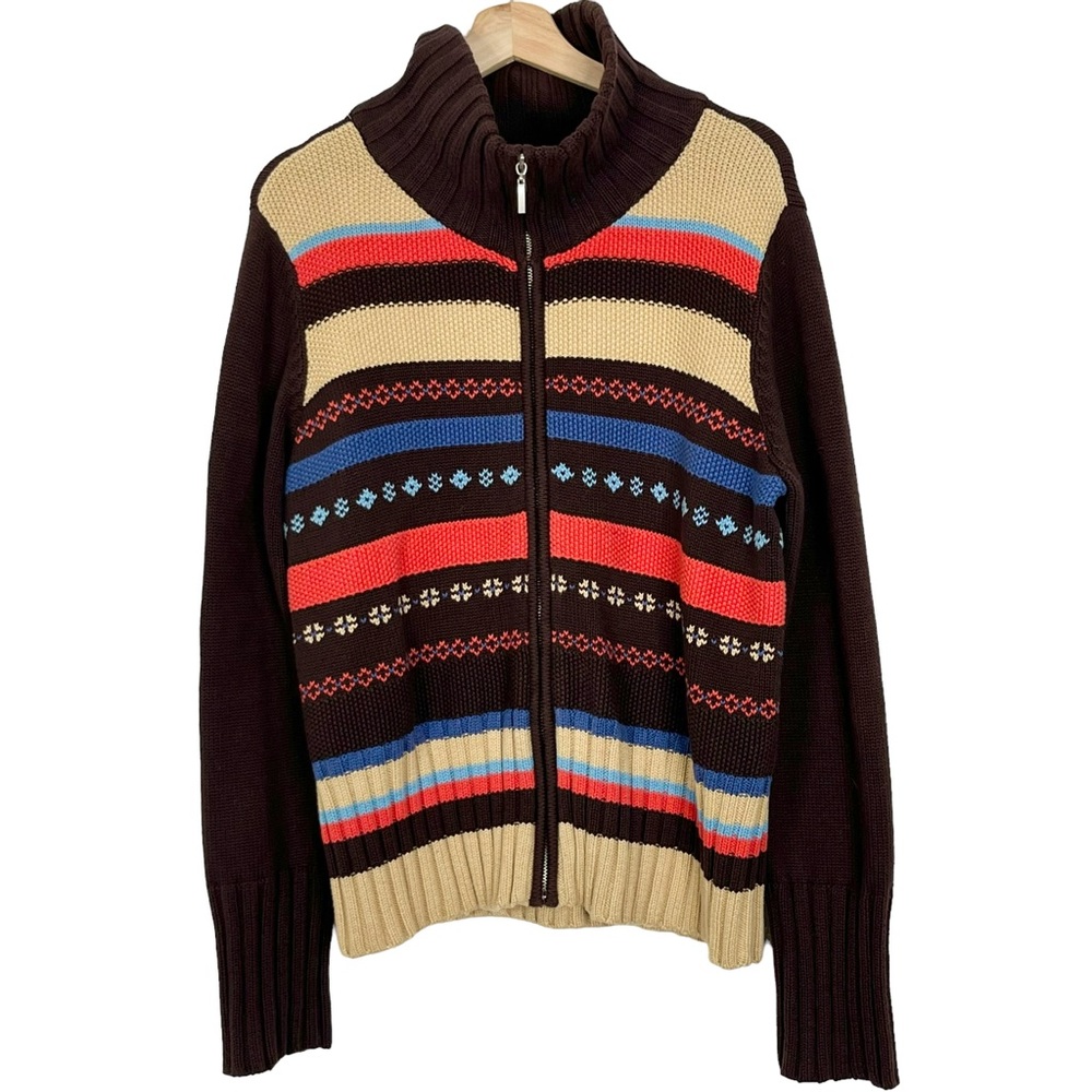 Liz Claiborne Crazy Horse 100% Cotton Multi-Color Zip Up Sweater